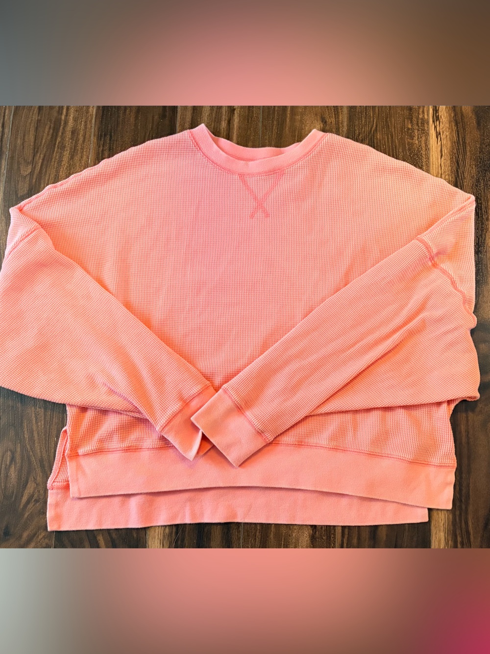 SO Pink Waffle Knit Crewneck Sweater